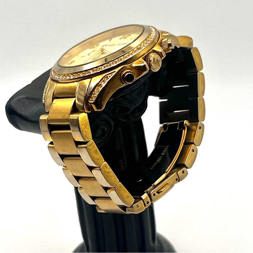 Michael Kors Blair Glitz Womens Watch MK5166 Gold Crystal Bezel 6" New Battery - Picture 8 of 13